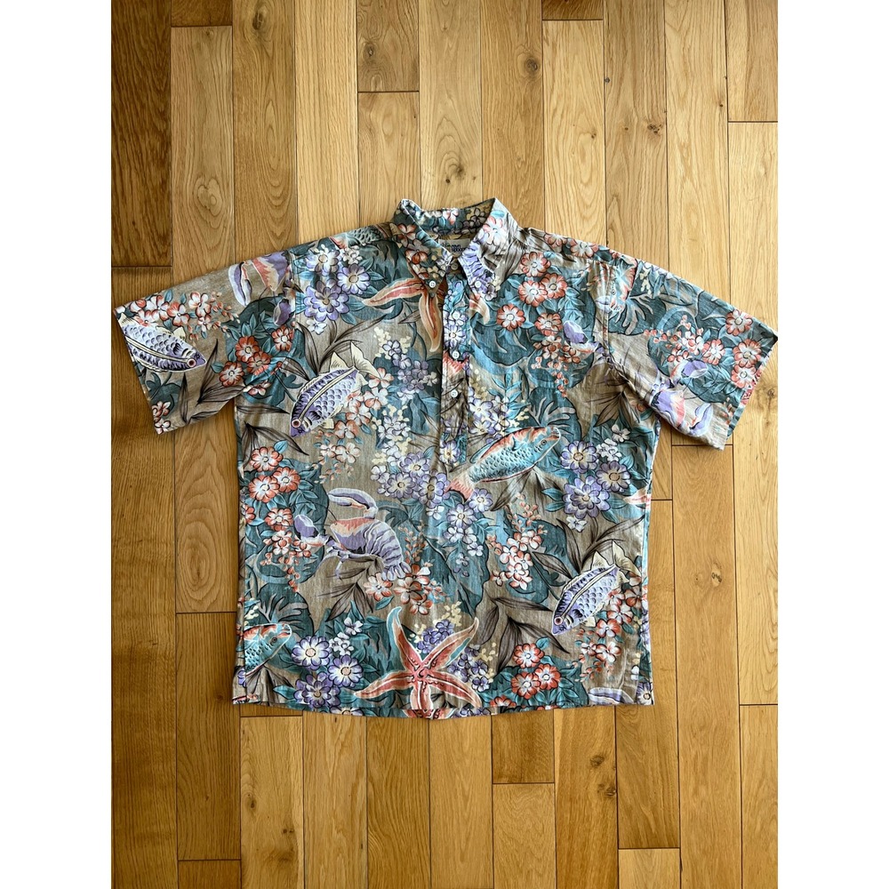 VTG Reyn Spooner Hawaiian Half Button Up Short Sleeve Shirt Floral Mens Size L
